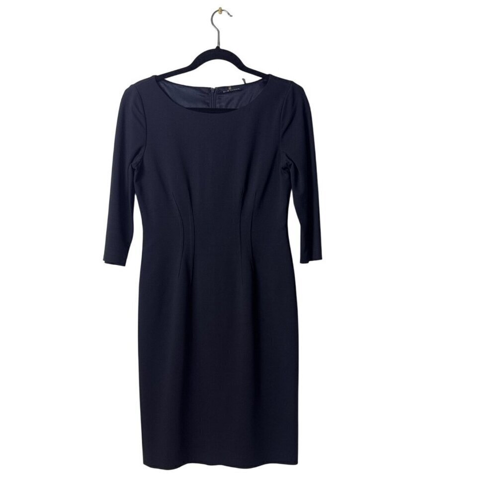 Elie Tahari Black Sheath Dress For Women Size 4  3/4 Sleeves Back Zip Closure Fi